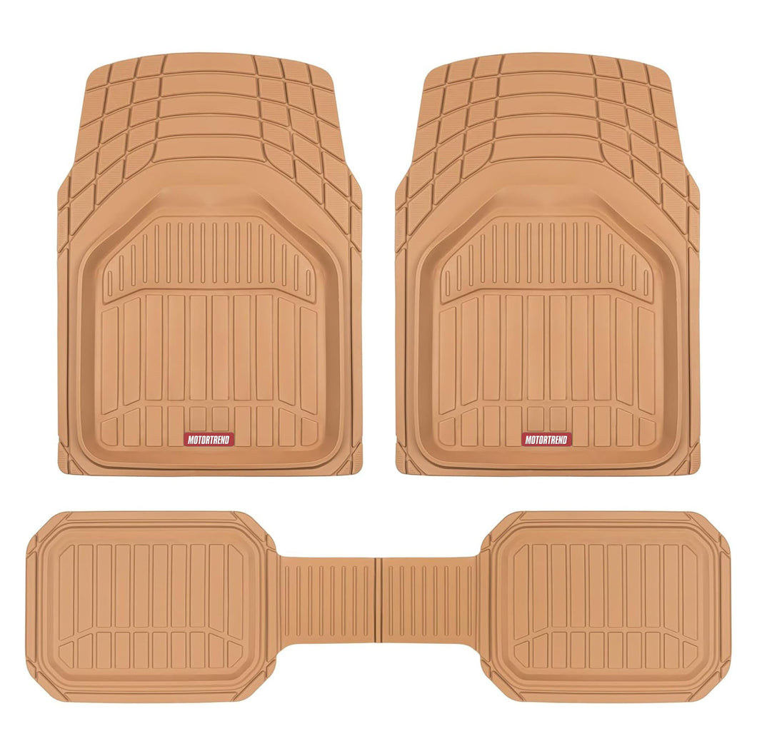 Motor Trend 943-BG FlexTough Defender Car Floor Mats -Next Generation Deep Dish Heavy Duty Contour Liners for Car SUV Truck & Van-All Weather Protection, Trim to Fit Most Vehicles Beige