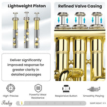 Load image into Gallery viewer, Fesley Bb Standard Trumpet Set: Brass Trumpets for Beginner Student, Brass Trumpet Instrument with 7C Mouthpiece, Hard Case, Cleaning Kit (Golden)
