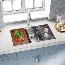 Load image into Gallery viewer, SANYCASA Kitchen Sink 32&quot; x 19&quot; Multifunctional Undermount Workstation Kitchen Sink S304 Stainless Steel Handmade Modern Single Bowl Kitchen Sink with Accessories and Integrated Ledge - 10 Inch Depth
