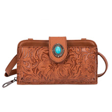Load image into Gallery viewer, LAVAWA Women&#39;s Crossbody Handbag Small Vintage, Ladies Wallet Western Adjustable Phone Purse Clutch Turquoise Concho Embossed
