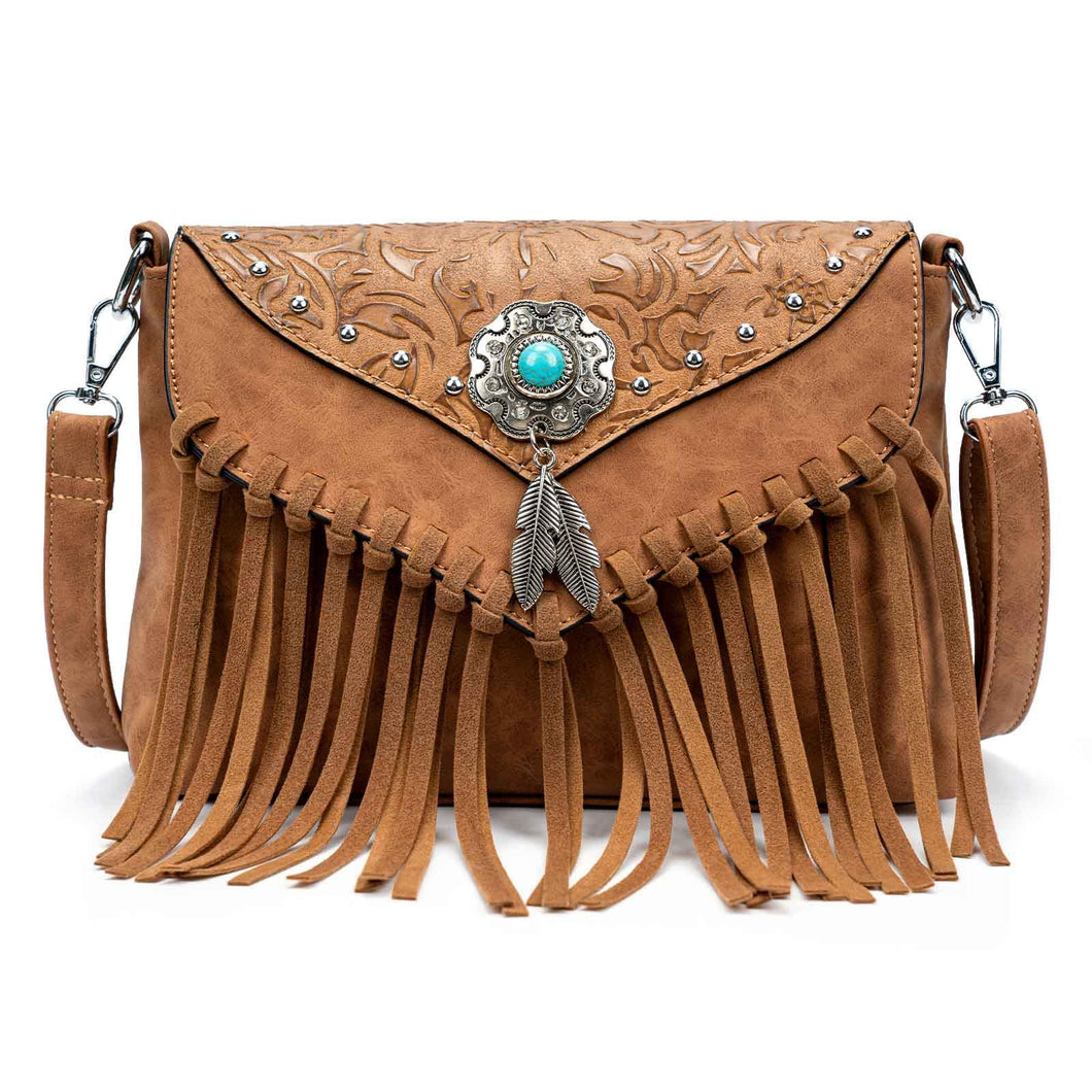 LAVAWA Small Crossbody Bags for Women Crossbody Handbag Fringe Purse Tassel Shoulder Bag Turquoise Concho Wallet