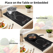 Load image into Gallery viewer, VBGK 2 burner Induction cooktop,110V 2300W double burner hot plate with LED Touch Screen, 9 Power Levels, Kids Lock &amp; Timer, Overheat Protection, knob and touch control Double Induction Cooktop
