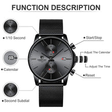 Load image into Gallery viewer, GOLDEN HOUR Men’s Watch Fashion Sport Quartz Analog Mesh Stainless Steel Waterproof Chronograph Watches, Auto Date in Grey Hands, Color: Black
