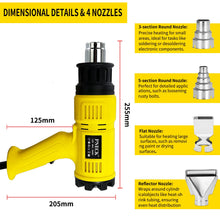 Load image into Gallery viewer, PNECK 2000W Heavy Duty Heat Gun Kit, Variable Temperature 140°F-1202°F, 4 Nozzles, Yellow,P-305
