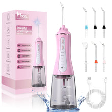 Load image into Gallery viewer, Water Dental Flosser Cordless Teeth Cleaning MOCEL 5 Modes Oral Irrigator Portable and USB C Cable Rechargeable IPX7 Waterproof Flossing Teeth Pick Irrigation Cleaner for Home Travel (Pink)

