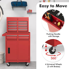 Load image into Gallery viewer, Goplus Rolling Tool Chest, 5-Drawer Tool Box Organizer w/Lockable Wheels &amp; Sliding Drawers &amp; Detachable Top &amp; Adjustable Shelf, Tool Storage Cabinet for Garage Workshop (Red)
