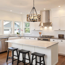 Load image into Gallery viewer, SANTOSTOCK D19&#39;&#39; Farmhouse Chandelier for Dining Room, 4-Light Adjustable Kitchen Island Lighting, Vintage Hanging Pendant Light Fixtures for Entryway Foyer Bedroom Hallway, Black &amp; Dark Oak
