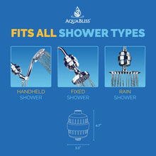Load image into Gallery viewer, AquaBliss High Output Universal Shower Filter with Replaceable Multi-Stage Filter Cartridge – Transform Itching, Eczema &amp; Acne into Glowing Hair, Nails &amp; Skin Fast - Chrome (SF220)

