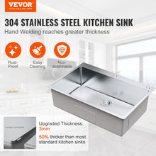 Load image into Gallery viewer, VEVOR Kitchen Sink, 304 Stainless Steel Drop-In Sinks, Top Mount Single Bowl Basin with Accessories, Household Dishwasher Sinks for Workstation, RV, Prep Kitchen, and Bar Sink, 33 inch
