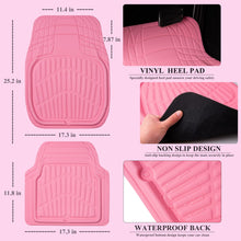 Load image into Gallery viewer, CAR PASS 4 Piece Leather Car Floor Mats -3D Cute Girly Waterproof All Weather Car Mat Full Set, Universal Trim to Fit &amp; Anti-Slip Burr Bottom &amp; Light Easy Clean for SUV Truck Auto Sedan Van(Pink)
