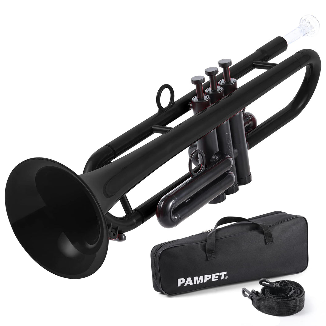 PAMPET Professional Plastic Bb Trumpet Standard Trumpet Set for Student Beginner With 7C Mouthpiece and 3C Mouthpiece, Bb Trumpet Instrument, Black,