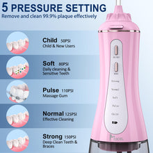 Load image into Gallery viewer, Water Dental Flosser Cordless Teeth Cleaning MOCEL 5 Modes Oral Irrigator Portable and USB C Cable Rechargeable IPX7 Waterproof Flossing Teeth Pick Irrigation Cleaner for Home Travel (Pink)
