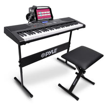 Load image into Gallery viewer, PYLE Electric Piano, Electric Keyboard Piano, Music Keyboard, 61 Keys, Bluetooth, LCD Display, Portable Design, Karaoke Function, Includes Stand, Stool, Book Rack, Headset, Perfect for Beginners
