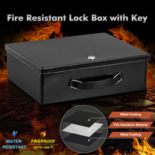 Load image into Gallery viewer, KYODOLED Fireproof Document Box with Key Lock, Small Lock Box for Personal Items, Fire and Water Resistance, Fireproof Safe Box for Documents, Jewelry, Passport, Cash, 12.8&#39;&#39; x 8.4&#39;&#39; x 4.5&#39;&#39; Black
