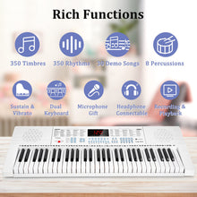 Load image into Gallery viewer, Vangoa VGK611 Piano Keyboard for Beginner, 61 Keys Electric Keyboard Piano Portable Music Keyboard with Mini Lighted Keys, Electronic Piano for Kids Boy Girl, White

