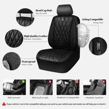 Load image into Gallery viewer, CAR PASS 5 Seats Piping Luxury Faux Leather Seat Covers Full Set, Anti-Slip Waterproof Seat Covers Compatible with Front Armrests, Universal Fit for Suvs,Vans,Trucks,Airbag Compatible, Pure Black
