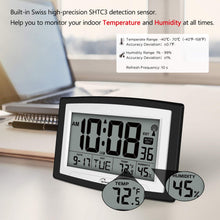 Load image into Gallery viewer, WallarGe Atomic Clock with Indoor Temperature and Humidity, 12.5 Inch Self-Setting Digital Wall Clock or Desk Clock, Battery Operated Digital Clock Large Display for Seniors, Auto DST
