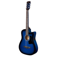 Load image into Gallery viewer, Joymusic 38 inch blueburst beginner acoustic guitar kit,bundle with a strap with picks holder,digital tuner, set strings, capo,cleaning cloth,6 picks,gig bag.(JG-38C,BLS)
