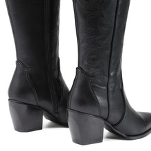Load image into Gallery viewer, DREAM PAIRS Womens Cowboy Boots Comfortable Pull On Zipper Chunky Heel Pointed Toe Embroidered Western Cowgirl Knee High Boots Girls Ladies Retro Tall Boot,Size 8,BLACK/PU,SDKB224W
