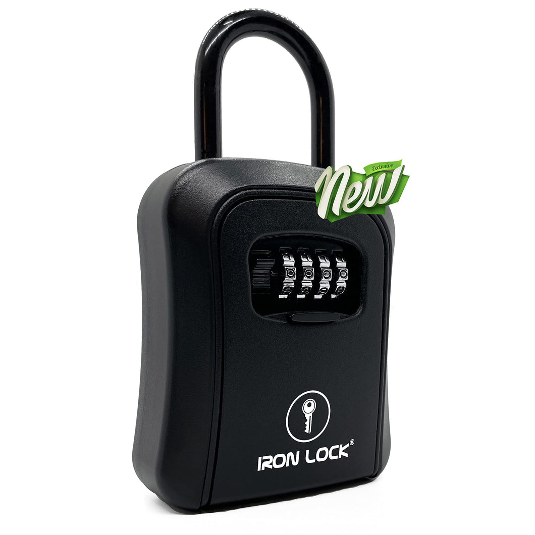 Iron Lock® - Key Lock Box Portable and Wall Mounted with Removable Shackle Indoor Outdoor Waterproof 4 Digit Combination with Resettable Code with A B Switch Key Lockbox for Outside Hold 5 Spare Keys