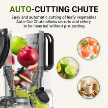 Load image into Gallery viewer, AMZCHEF Cold Press Juicer, 5.3&quot; Self-Feeding Juicer Machines for Whole vegetable &amp; fruit, Masticating Juicer Easy to Clean, High Juice Yield, Large Auger, Triple Strainers, Black
