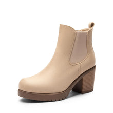 Load image into Gallery viewer, DREAM PAIRS Women&#39;s High Chunky Heel Chelsea Ankle Boots Slip On Elastic Fall Heeld Booties Shoes, Size 9, NUDE-SUEDE, FRE
