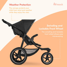 Load image into Gallery viewer, Hauck Runner 2 Compact Foldable Tricycle Jogger Buggy Stroller Pushchair with Height-Adjustable Handle, Large Pneumatic Wheels, &amp; UPF 50 Canopy, Black
