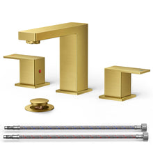 Load image into Gallery viewer, Gold Bathroom Faucet, FORIOUS Brushed Gold Bathroom Faucets with Pop Up Drain and CUPC Hose, 8 Inch Widespread Bathroom Faucet, Two Handle Bathroom Faucet 3 Hole, Faucets for Bathroom Sink for 6-12&quot;
