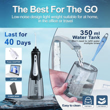Load image into Gallery viewer, MOCEL Water Dental Flosser Oral Irrigator with 5 Modes, 350ml Cordless Water Teeth Cleaner Pick 6 Tips, IPX7 Waterproof Rechargeable Portable Powerful Battery for Travel &amp; Home Braces &amp; Bridges Care
