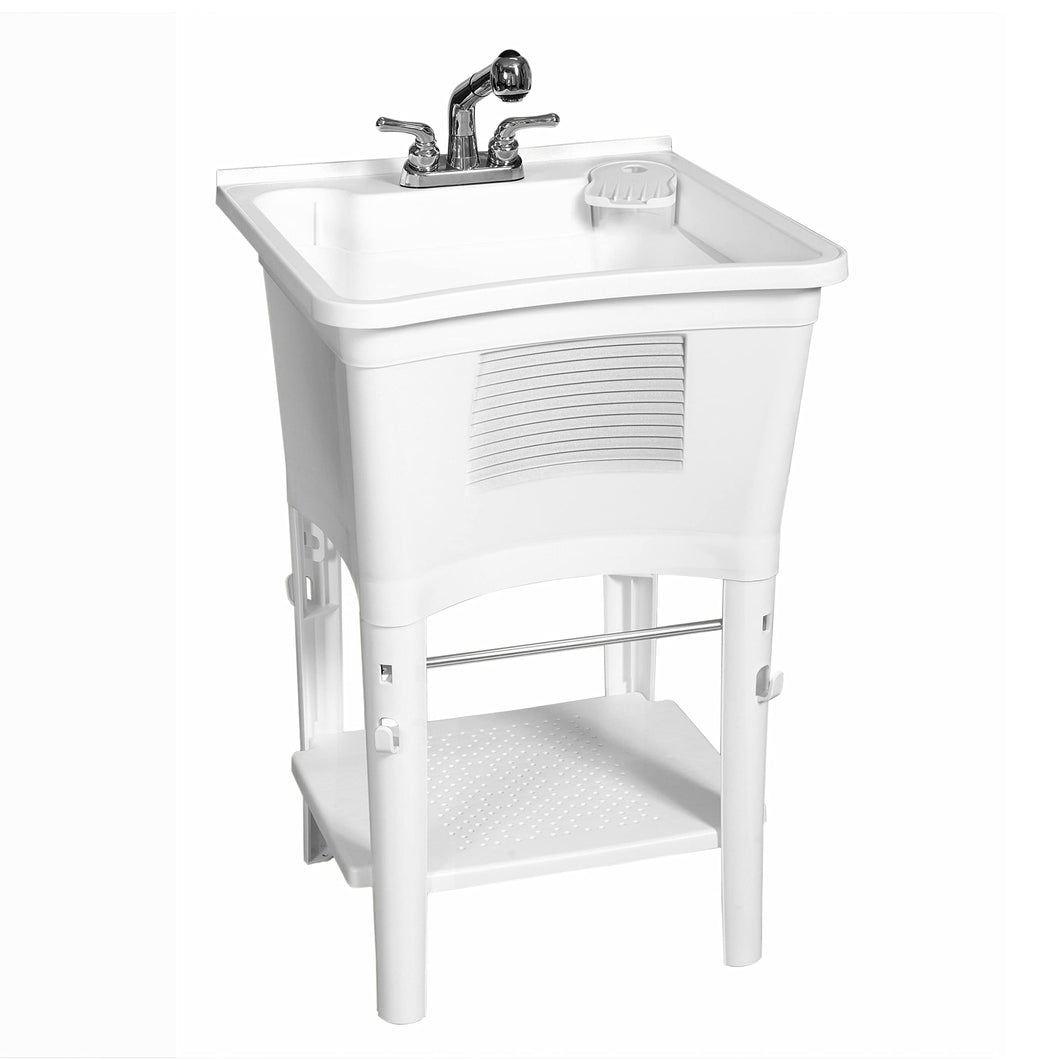 Zenna Home Utility Sink with Faucet, White, 24