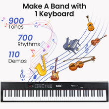 Load image into Gallery viewer, Fesley Piano Keyboard 88 Keys: Bluetooth Full-Size Digital Piano Keyboard, 900 Tones Portable Electric Keyboard Piano, 88 Key Keyboard Electronic with Built-in Sustain Pedal, Split, MIDI, FEP160

