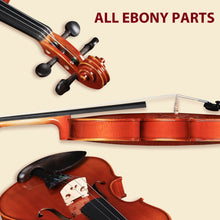 Load image into Gallery viewer, Aileen 4/4 Violin Set, Full Size Solidwood Fiddle for Adults Beginners with Hard Oblong Case, Shoulder Rest, Rosin, Two Bows, Clip-on Tuner, Extra Strings, Mute, Fingerboard Sticker, Bridge
