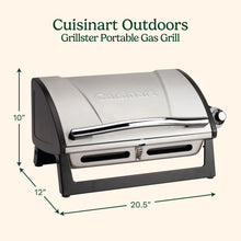 Load image into Gallery viewer, Cuisinart Grillster Portable Gas Grill, Stainless Steel Compact BBQ Grill with Locking Lid for Easy Transport, 8000 BTU Propane Grill with Dishwasher Safe Cooking Grate, Small Grill for Camping &amp; BBQs

