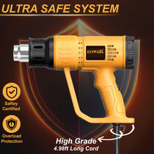Load image into Gallery viewer, COWALT Heat Gun 1800W Fast Heating for Vinyl Wrap, Crafting, Shrink Tubing, Paint, Epoxy Resin, Candle Making Variable, Adjustable Temperature, Overload Protection Hot Air Gun Kit Nozzles, Scraper
