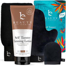 Load image into Gallery viewer, Tanning Lotion Self Tanner Kit - USA Made with Organic &amp; Natural Ingredients, Self Tanning Lotion &amp; Application Kit, Non Toxic Gradual Tan Lotion, Sunless Tanning Lotion for Fake Tan for Women &amp; Men
