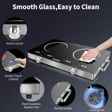 Load image into Gallery viewer, Karinear 2 Burner Electric Cooktop 110V, Portable Electric Stove with Handle, Knob Control Electri Hot Plate, Ceramic Countertop Burner, Timer, Safety Lock, 9 Power Level, 2000W, 24 inch(White)
