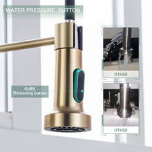 Load image into Gallery viewer, WEWE Brushed Gold Kitchen Faucet with Pull Down Sprayer, RV Brass Kitchen Faucet Stainless Steel Single Handle Spring Faucet with Deck Plate for Farmhouse Utility bar Laundry Sinks
