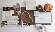 Load image into Gallery viewer, Moen Essie Spot Resist Stainless Pull-Down Sprayer Kitchen Faucet Set with Soap Dispenser - Upgrade Your Kitchen Sink with a Modern Pull Down Spray Head, 87014SRS
