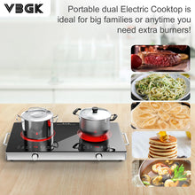 Load image into Gallery viewer, VBGK Electric Cooktop,110V 2400W Electric Stove Top with Knob Control,9 Power Levels, Kids Lock &amp; Timer,LED touch control,Overheat Protection Electric stove,24 Inch desktop 2 burner
