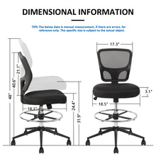 Load image into Gallery viewer, Armless Drafting Chair Tall Office Chair Adjustable Height High Back Ergonomic Desk Chair Drafting Stool Rolling Bar Stools Chairs with Footrest and Wheels
