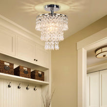 Load image into Gallery viewer, FRIXCHUR Small Crystal Chandelier Led Crystal Ceiling Lights 3 Tiers Crystal Raindrops Chandelier Pendant Lighting Fixture Decoration for Bedroom Hallway Living Room,Chrome,E26
