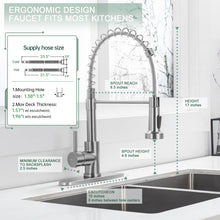 Load image into Gallery viewer, WEWE Kitchen Faucets, Brushed Nickel Kitchen Faucet with Pull Down Sprayer, Industrial Spring Single Handle Stainless Steel Kitchen Sink Faucet with Deck Plate, 1 Hole or 3 Hole for Laundry Rv
