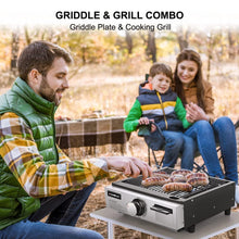 Load image into Gallery viewer, Camplux Propane Gas Griddle Grill, 15,000 BTU Griddle Grill Combo, Portable Camping Griddle Station 17 Inches with 20 lb and RV Regulator for Camping, RV Picnic and Tailgating
