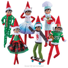Load image into Gallery viewer, The Elf on The Shelf Claus Couture 2024 Complete 6 Set: PJs, 2 Dresses, Chef, Skateboarder, Football
