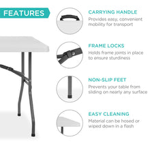 Load image into Gallery viewer, Best Choice Products 6ft Plastic Folding Table, Indoor Outdoor Heavy Duty Portable w/Handle, Lock for Picnic, Party, Camping - White
