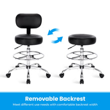 Load image into Gallery viewer, SUPERJARE Drafting Chair with Back, Adjustable Foot Rest Rolling Stool, Multi-Purpose Office Desk Chair, Thick Seat Cushion for Home Bar Kitchen Shop - Black
