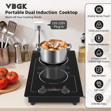 Load image into Gallery viewer, VBGK Induction Cooktop,110V 2300W 2 burner hot plate with Knob Control,9 Power Levels, Kids Lock &amp; Timer,LED touch control,Overheat Protection Electric stove,2 burner induction cooktop
