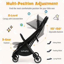 Load image into Gallery viewer, BABY JOY Lightweight Baby Stroller, Compact Travel Stroller for Airplane, Infant Toddler Stroller w/Adjustable Backrest &amp; Canopy, Storage Basket, Self Standing Gravity Fold, Aluminium Frame (Black)
