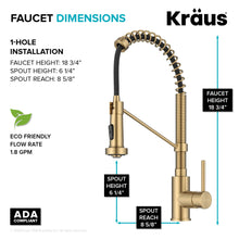 Load image into Gallery viewer, KRAUS Bolden Commercial Style 2-Function Single Handle Pull Down Kitchen Faucet in Spot-Free Brushed Brass, KPF-1610BB
