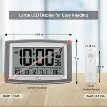 Load image into Gallery viewer, WallarGe Atomic Clock with Outdoor and Indoor Temperature - 12.5 Inch Self-Setting Digital Clock Large Display, Battery Operated Wall Clocks or Desk Clocks for Bedroom, Livingroom, Office

